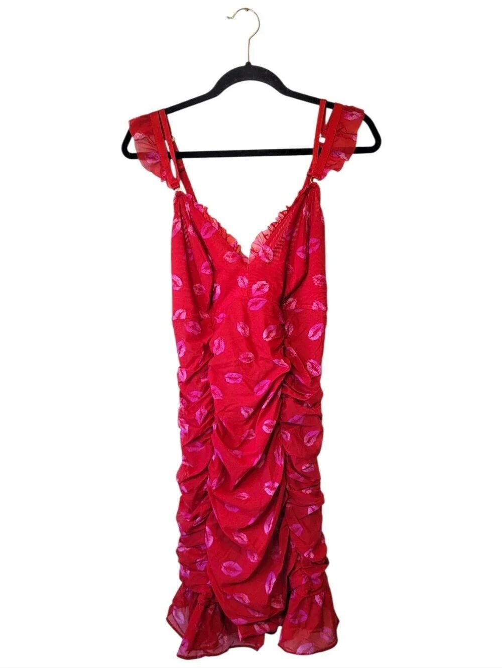 Torrid Curve Women's Red Lip-Print Ruched Mesh Slip Dress Size 3/3X